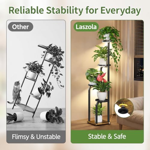 Plant Stand Tall for Indoor Corner with Grow Lights (Metallic Black with Light / 5 Tier)