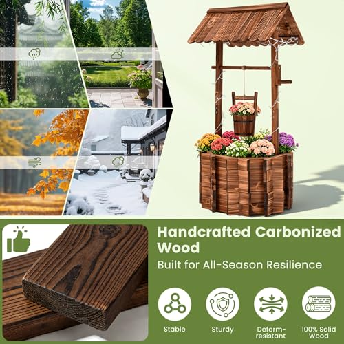 54" Outdoor Wooden Wishing Well Planter with Colorful LED Lights (54" H-wishing Well Planter)