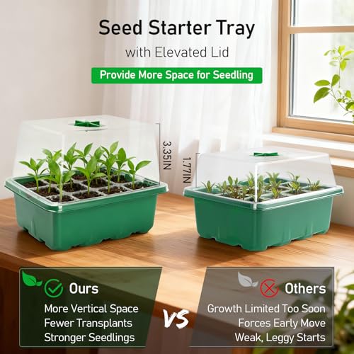 10 Pack Seed Starter Tray (Green / 12 Cell-10 Packs Elevated Cover)