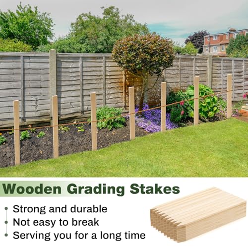 100 Pieces Wooden Garden Stakes 24 Inch Grade and Survey Stakes Wooden Garden and Sign Posts for Plant Support Silt Fence Yard Survey Boundaries Baselines (Smooth Stakes / 24 Inch)