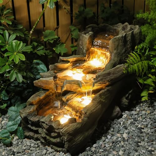34" L Realistic Tree Trunk Outdoor Water Fountain with 3 Tiers (45.1H / Brown Red)