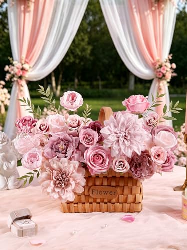 Artificial Flowers Combo Box Set Dusty Pink Silk Floral Arrangements for Wedding Bridal Bouquet (Dusty Pink)