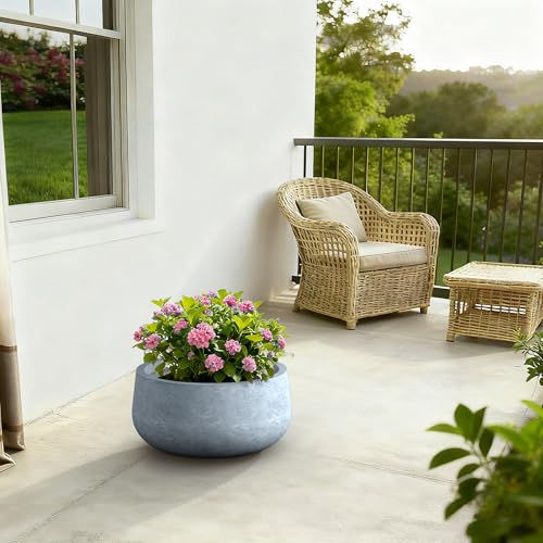 Large Round Bowl Blue Gray Concrete Planter 18.5" Dia (Slate Gray / 19.6"w)