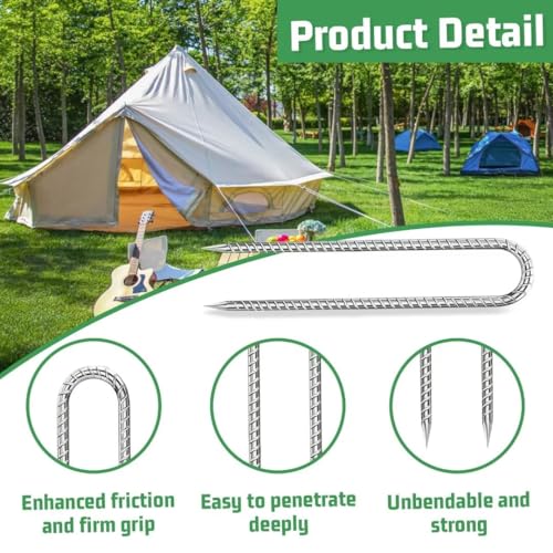 Rebar-Stakes-12-Inch, Ground Stakes Heavy Duty U-Hook Galvanized Anti-Rust Ground Anchors for Camping Tent Trampoline Accessories Dog Fence Chicken Coop Deer Fence 10pcs (10pcs / Silver-U-HOOK)