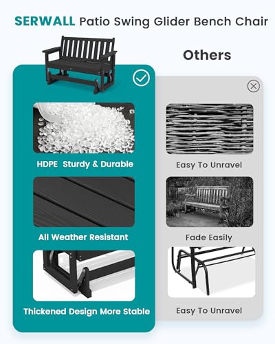 HDPE Outdoor Glider Bench Set of 4 (Black / 4 Pack)
