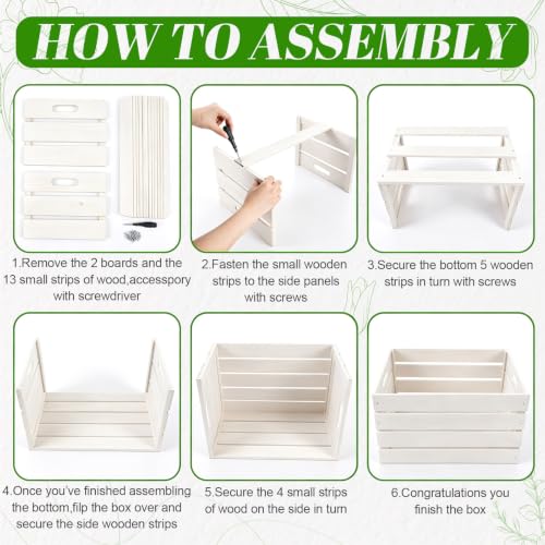 3 Pack Large Wood Crates Box for Storage 12 x 10 x 8 Inches Unassembled Wooden Milk Crates with Handle Decorative Nesting Box for Winter Display Rustic DIY Office Home Retail Art (White / 12 Inch)