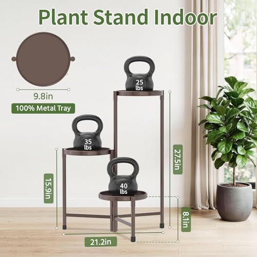 Plant Stand Indoor with 10 Inch Large Metal Tray (Antique Bronze / 3 Tier)