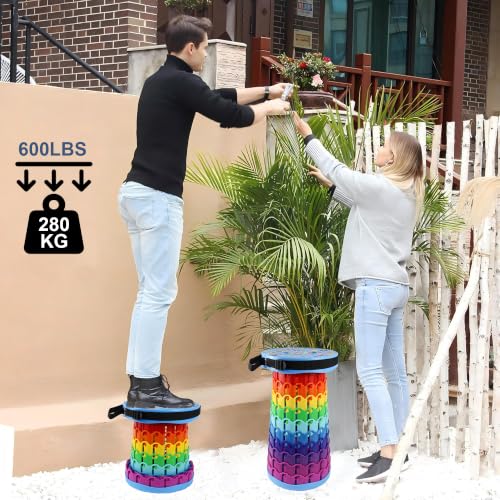 Upgraded Portable Collapsible Folding Stool Retractable Telescoping Stool for Adults Sturdy Capacity 600lbs Camping Chair for Outdoor Hiking Garden BBQ (Floral Prints)