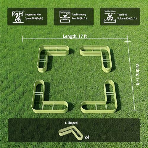 4 Pcs L Shaped Galvanized Raised Garden Bed (Beige / L-Shaped)
