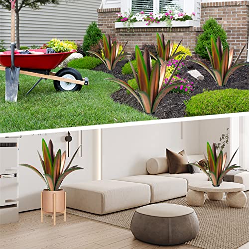 Enlarge Thickened Wind Resistant Metal Agave Garden Art Plant Country Sculpture Statue Outdoor Decoration Courtyard Lawn Ornament Gift (12 Leaves Green 1 Pcs)