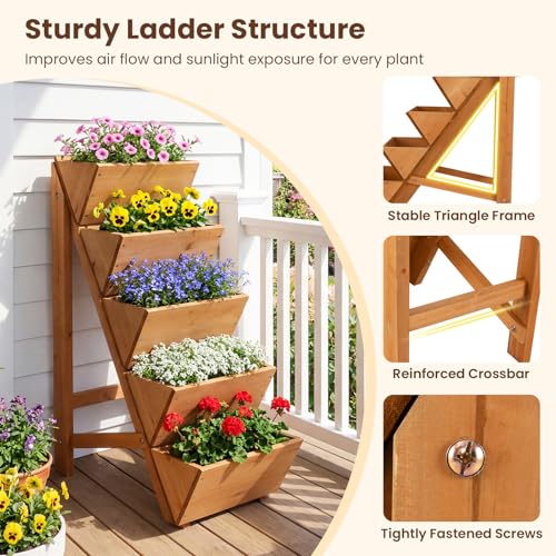 5 Tier Wooden Vertical Raised Garden Bed with Legs Set 2 (21'' x 12'' x 30'')