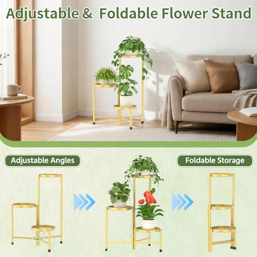 Plant Stand Indoor with 10 Inch Large Metal Tray (Classic Gold / 3 Tier)