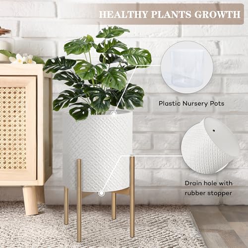 Planters for Indoor Plants Set of 2 Modern Metal Planter with Stand (Cream White / 8"&10")