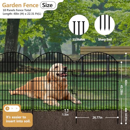 10 Panels Decorative Garden Fence with Lock (40in(H) X 22.31ft(L))