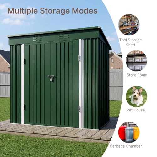 8x6 FT Outdoor Shed (Green / 8' x 6' FT/Sloped-roof)