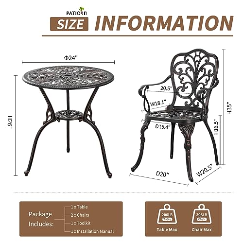 3 Piece Cast Aluminum Bistro Set