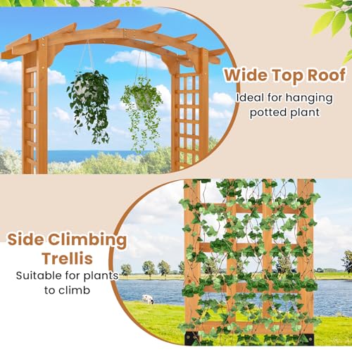 7.5FT Wood Garden Arbor Trellis (63''W x 90''H / Honey Brown)