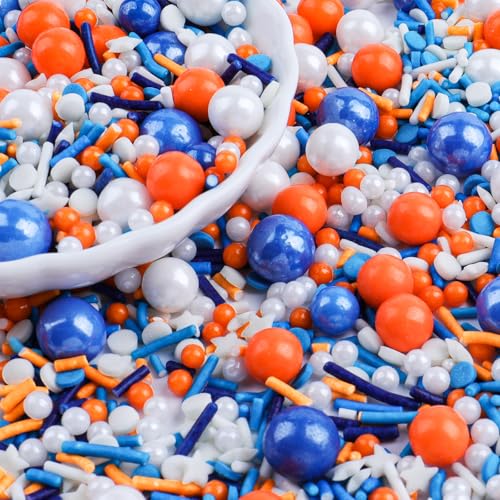 Orange and Blue Sprinkles for Cake Decorating (Blue Orange White)
