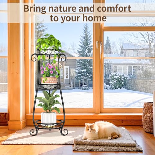 3 Tiers Metal Corner Plant Flower Stand Tall Indoor Outdoor (Black / 3 Tier)