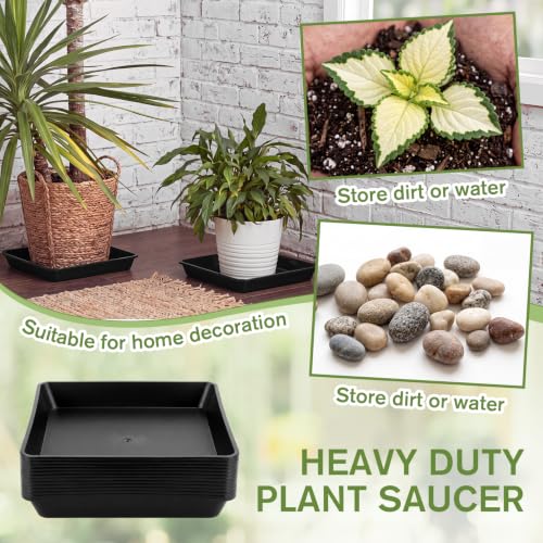 12 Pcs Plastic Plant Saucers Tray (Black / 12 Inch / Square)
