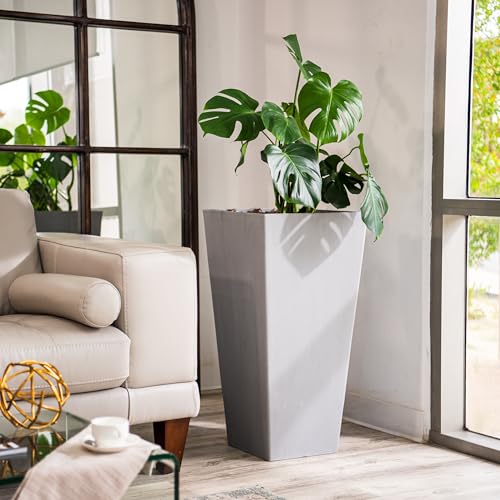 28 Inch Tall Square Tapered Planter (Gray / 28" H)