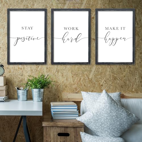Inspirational Quotes Wall Art Decor 3 Piece 11"X16" Black (16"L x 11"W / Stay Positive Work Hard Make It Happen（Black))