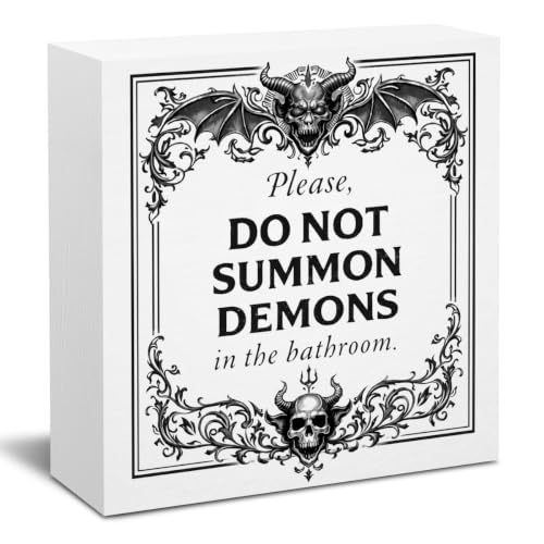 Halloween Home Bathroom Decor Wooden Box Sign 5 x 5 Inches (White 1621 / Wooden box（5.1 x 5.1 inches）)