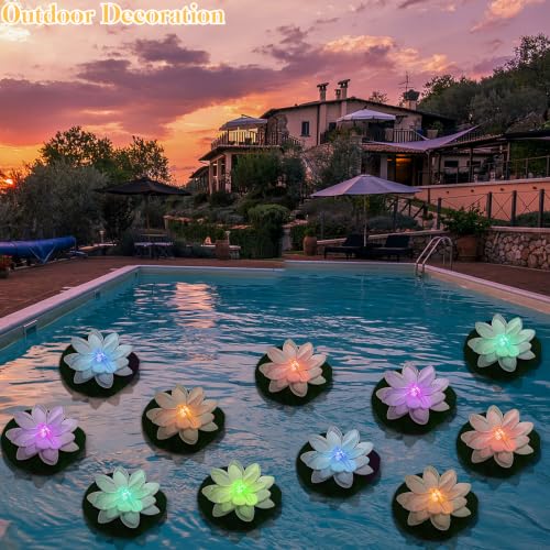 12 PCS Waterproof Floating Lotus Lights (Multicolor+Dragonfly / 5 inch)