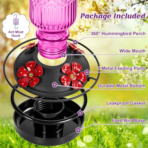 Glass Hummingbird Feeder for Outdoors (Blue-Purple Ombre)