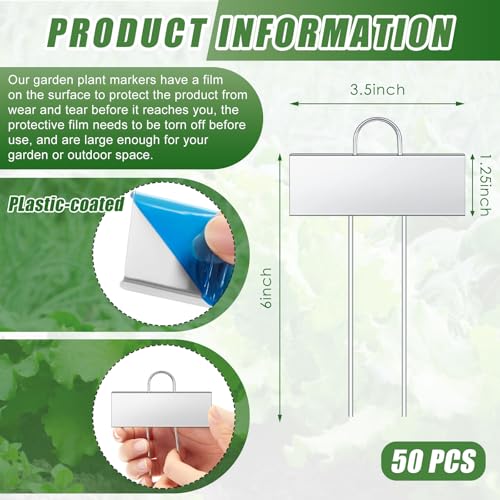50 Pcs Large Plant Marker (3.5'' X 1.25'' with 6'' Stake / Silver)