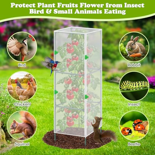 3Pack Garden Bird Netting Plant Cover for Square Tomato Cage (Netting Plant Cover-59"x17.7"-Transparent)