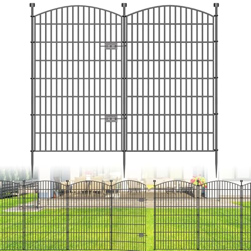 Metal No Dig Garden Fence with Gate 48" H x 11.4'L 5 Panel Dog Barrier (48 in(H) X 13 ft(L))