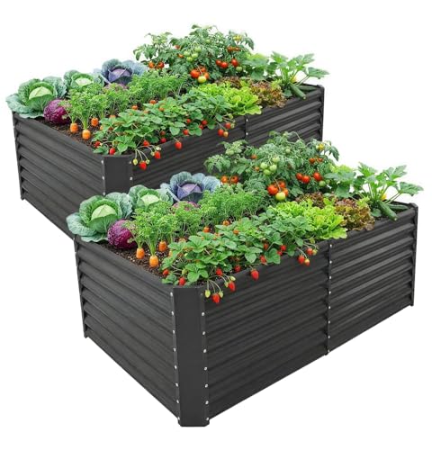 2 Pack 6×3×2 ft Galvanized Metal Raised Garden Bed (Gray / 6×3×2ft)