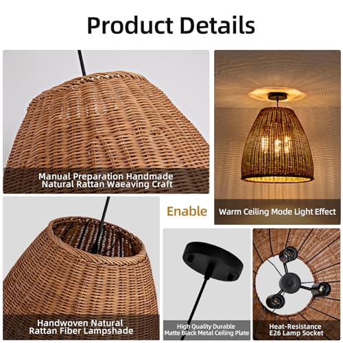 16.5" Rattan Pendant Light (Dark+Curry / 16.54" 3-Light)