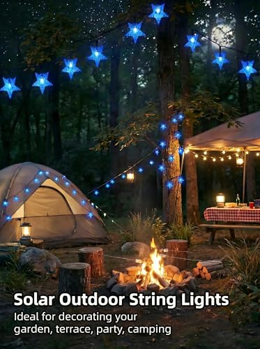 Twinkle Solar Star String Lights Outdoor Waterproof 39FT (Blue)