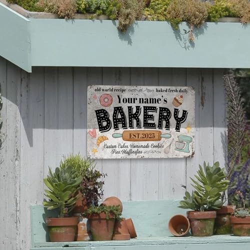 Custom Bakery Metal Sign Personalized Baked Goods Bakers Signs Decor Fresh Bread Daily Rustic Pies Cakes Decor Homemade Plaque Tin Wall Art Gifts (Bakery Sign)