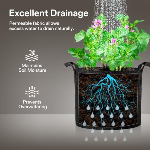 10 Pack 7 Gallon Plant Grow Bags Fabric Pots with Handles (10 Count)