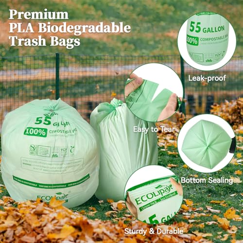 55 Gallon 12 Count Large Compostable Trash Garbage Bags for Lawn (55gallon-12count)