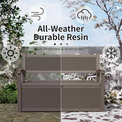 80 Gallon Outdoor Storage Bench Lockable Deck Box Outdoor Storage Box Waterproof for Patio (Grey / 80 Gallon)
