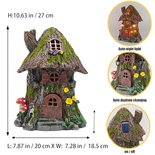 Solar Powered Mossy Tree House Sculpture with Doors (Mossy Treehouse)