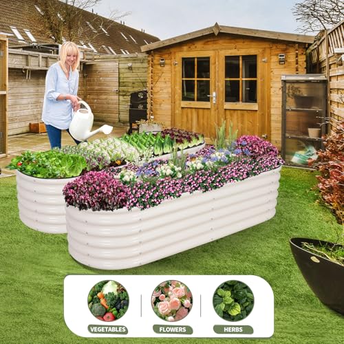 Galvanized Raised Garden Bed Outdoor (White / 6x2x1.4ft)