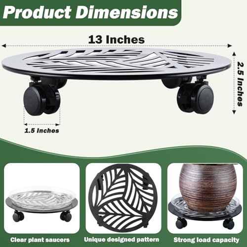 4 Packs Large Metal Plant Caddy with PU Wheels 13.6" Heavy (13.6")