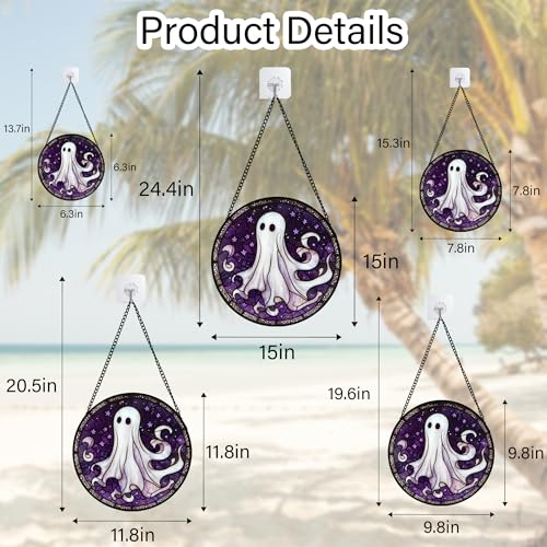 Halloween Purple Ghost Stained Glass Window Hanging Suncatcher Gifts 15"