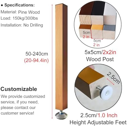 Wood Slat Room Dividers, Floor to Ceiling Partition Screen for Modern Office, Stairway, Lofts, Porch, and Living Room Decoration