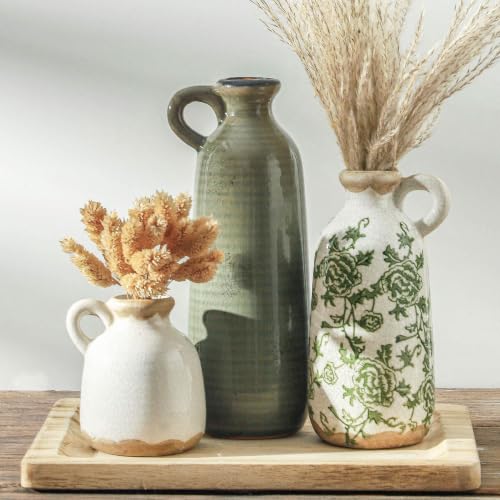 Vintage Vase Set of 3 with Handle (010 - Vintage Green)