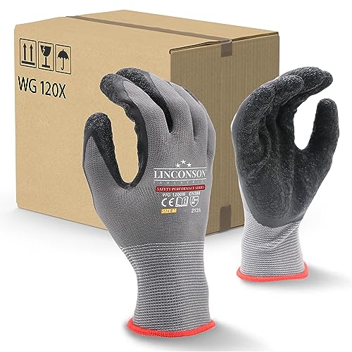 12 Pack Safety Performance Series Construction Mechanics Wrinkle Latex Work Gloves (X-Large (12 Pairs) / Grey)