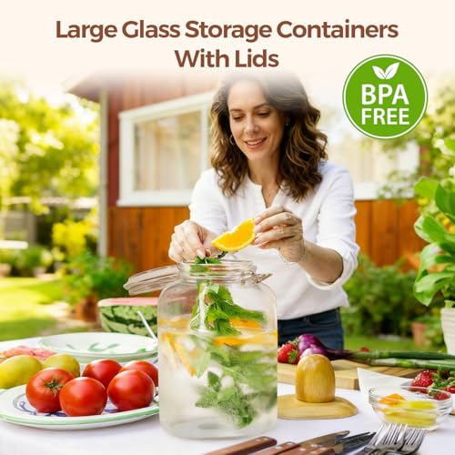 Square Glass Jars with Airtight Lid 1.3 Gallon 2 Pack Large Canister (1.3 gallon x 2)