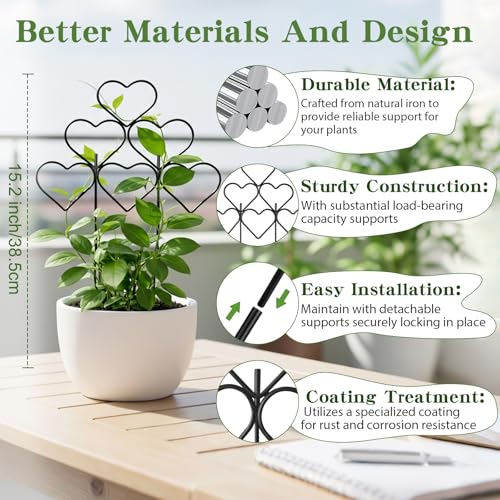 15 Inch Trellis for Climbing Plants Outdoor 9 Pack (Black - Heart / 9 pack)