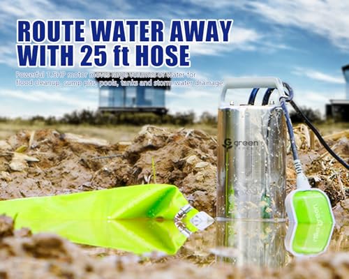 Green Expert 1.5HP Submersible Sump Pump Kit with 25 ft Lay