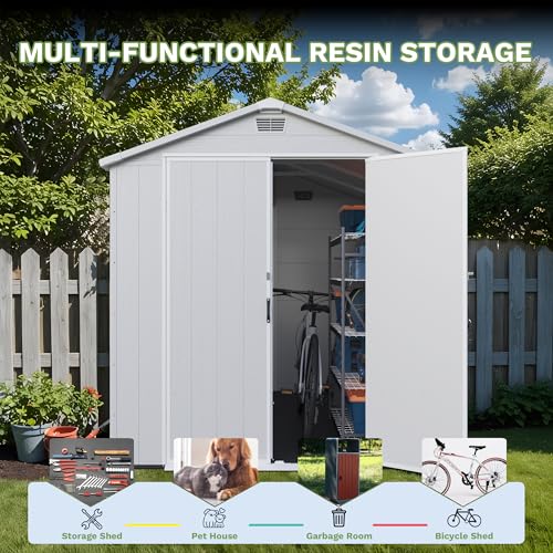 6x8FT Plastic Outdoor Storage Shed with Floor (6x8FT / Light Gray)